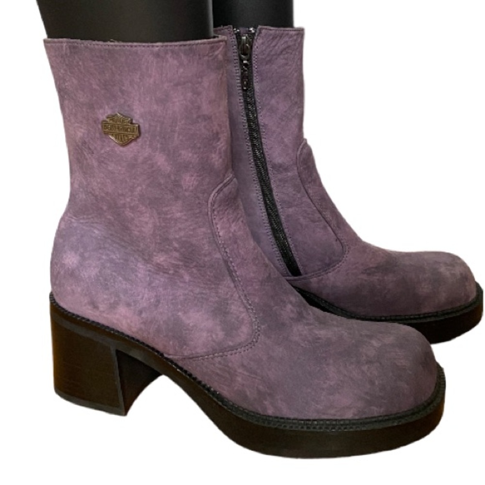 Harley Davidson 90s Y2K Platform Chunky Heel Purple Suede Boots Women’s 9